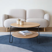 Table basse Eugénie 70cm, chêne naturel, métal gris ardoise mat