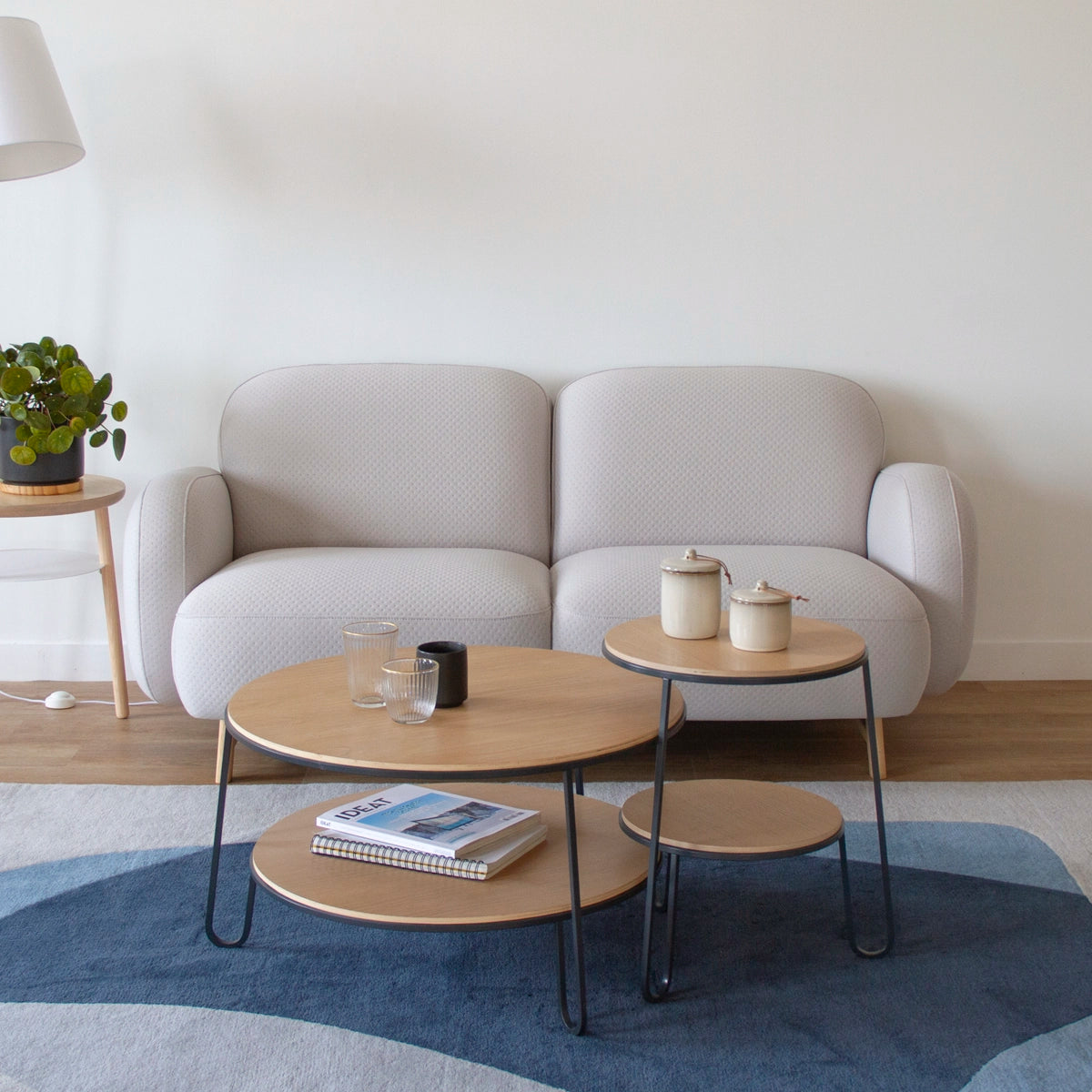 Table basse Eugénie 70cm, chêne naturel, métal gris ardoise mat