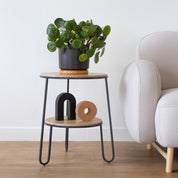 Guéridon Anatole, chêne naturel, métal gris ardoise mat