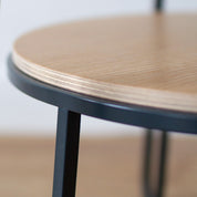 Guéridon Anatole, chêne naturel, métal gris ardoise mat