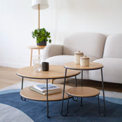 Guéridon Anatole, chêne naturel, métal gris ardoise mat