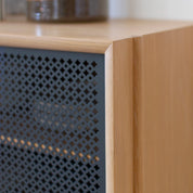 Buffet Gabin 162cm avec tiroirs, chêne naturel, métal gris ardoise mat