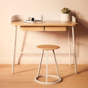 Bureau Victor, chêne naturel, métal blanc irisé