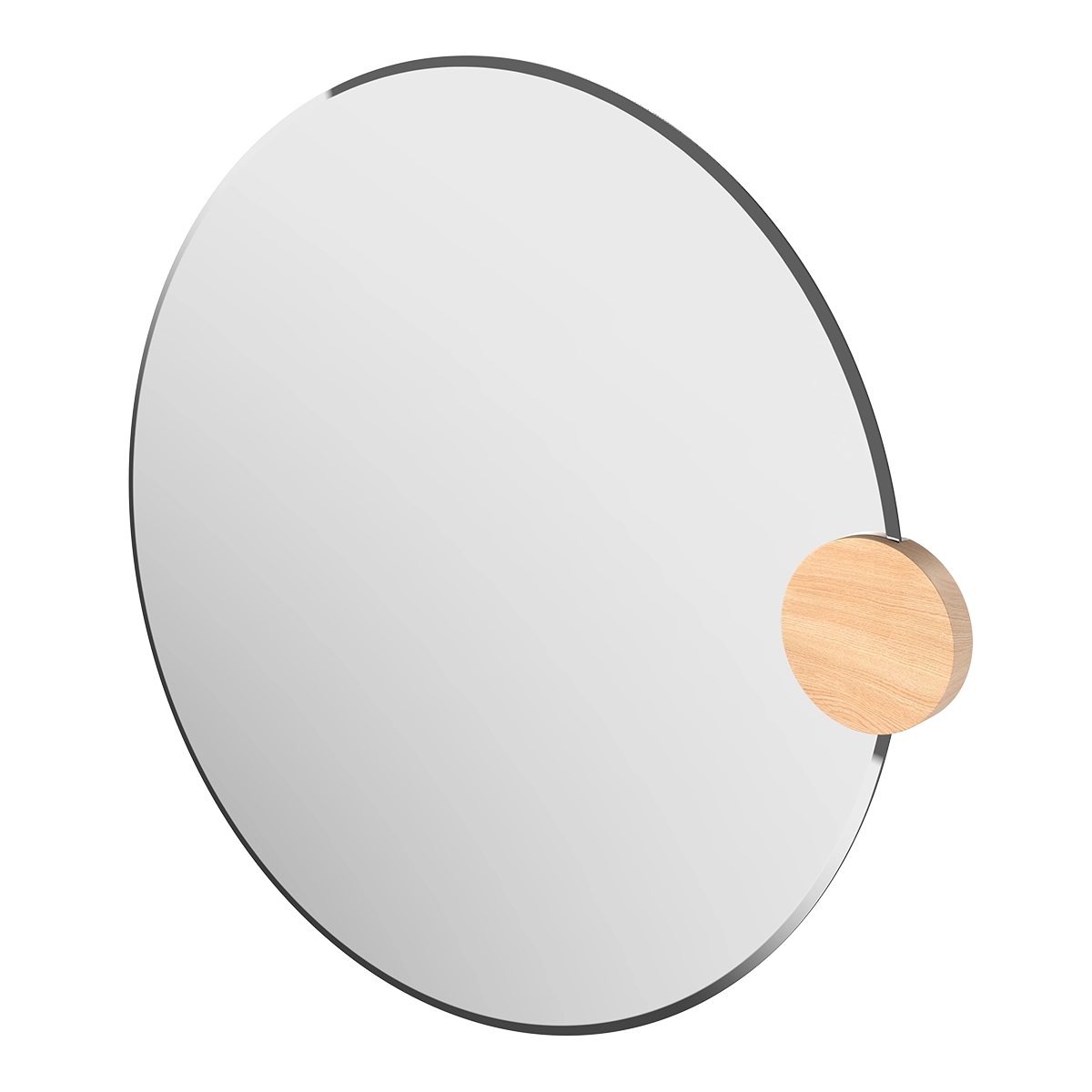 Sonia Round Mirror 90cm, natural glass, oak