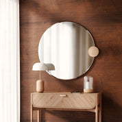 Sonia Round Mirror 90cm, natural glass, oak