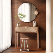Sonia Round Mirror 90cm, natural glass, oak