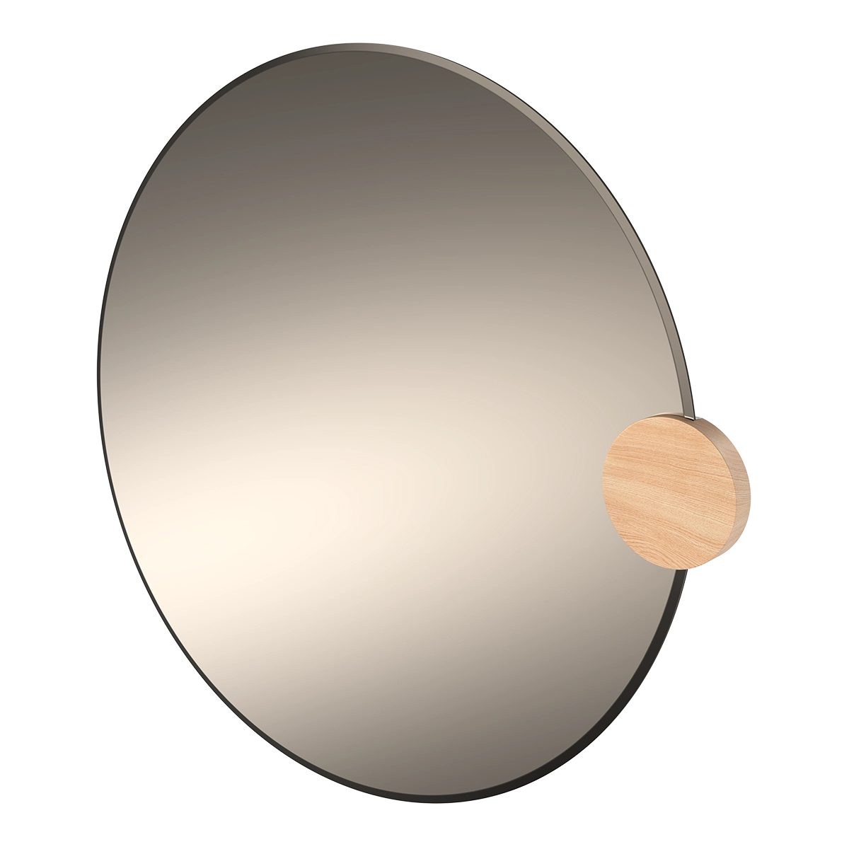 Sonia Round Mirror 90cm, smoked glass, oak