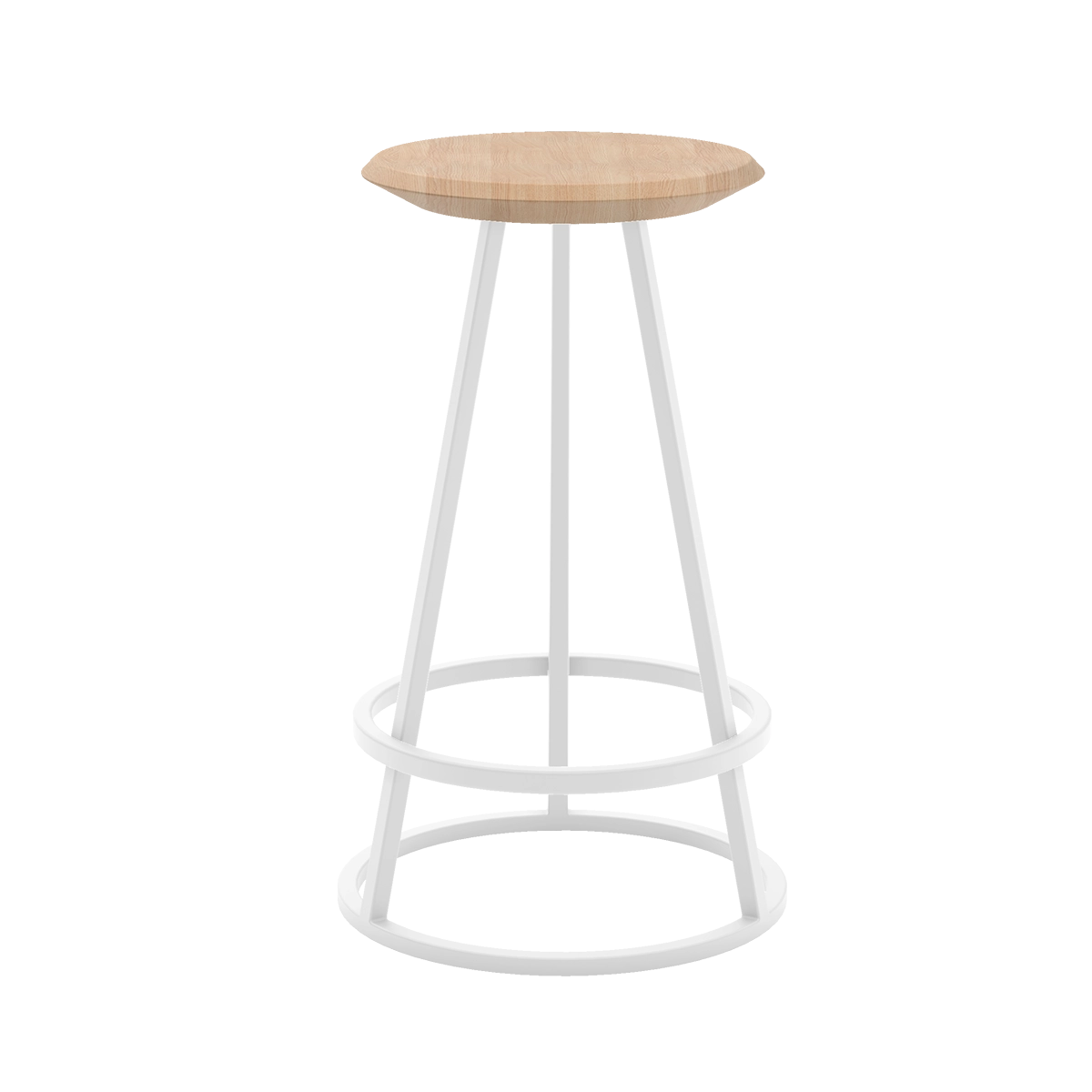 Tabouret haut Gustave 65cm, frêne naturel, métal blanc
