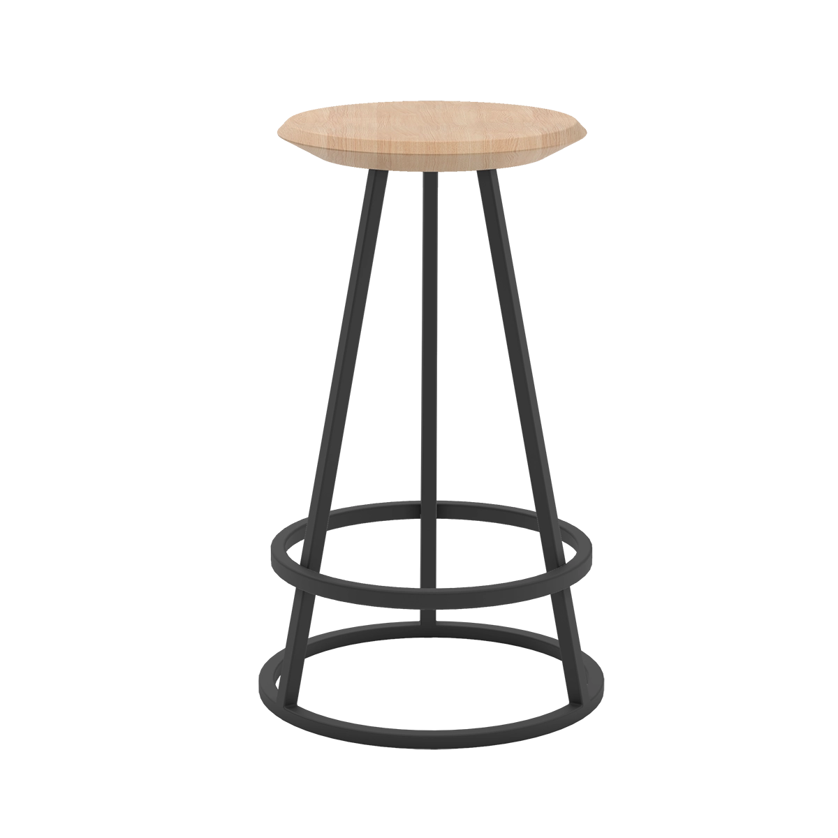Tabouret haut Gustave 65cm, frêne naturel, métal noir