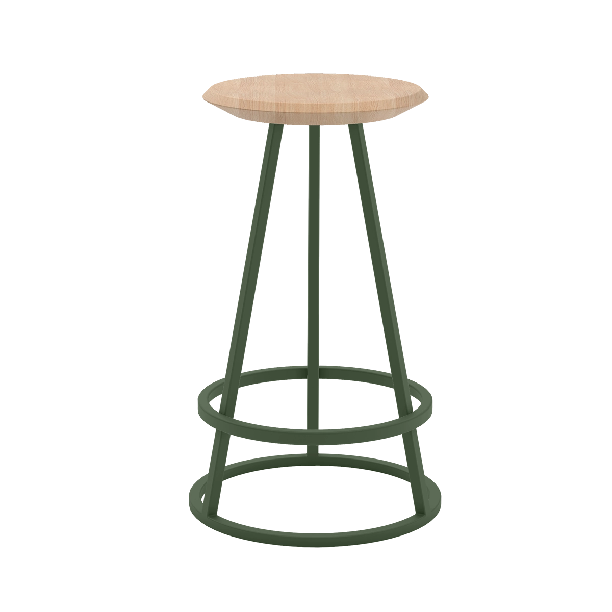 Tabouret haut Gustave 65cm, frêne naturel, métal vert cendré