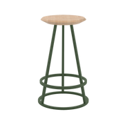 Tabouret haut Gustave 65cm, frêne naturel, métal vert cendré
