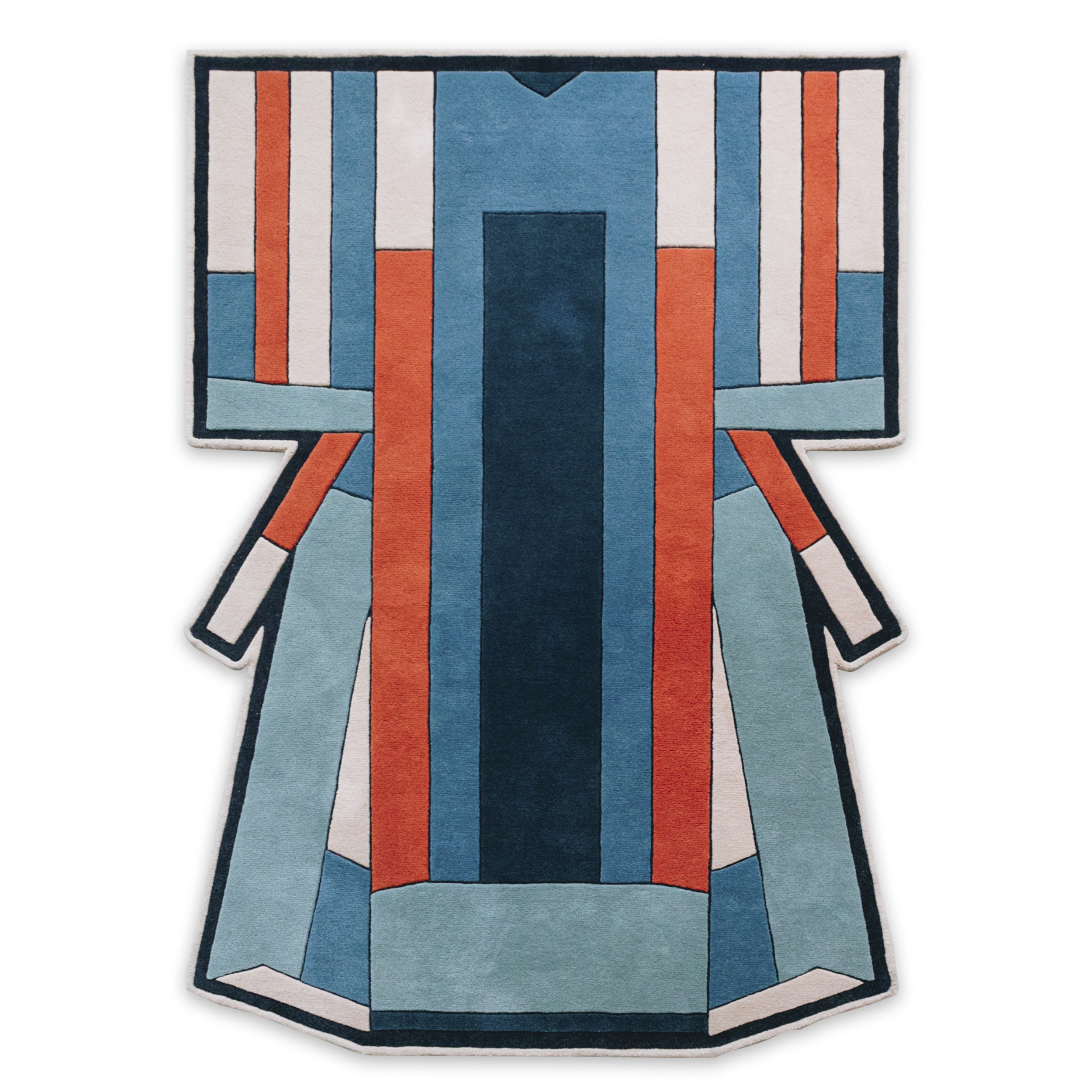 Tapis Ines bleu/terracotta 170x240cm, Laine de Nouvelle-Zélande