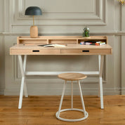 Hyppolite secretary, natural oak, iridescent white metal