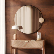 Sonia Round Mirror 90cm, smoked glass, oak