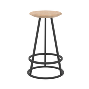 Tabouret haut Gustave 65cm, frêne naturel, métal noir