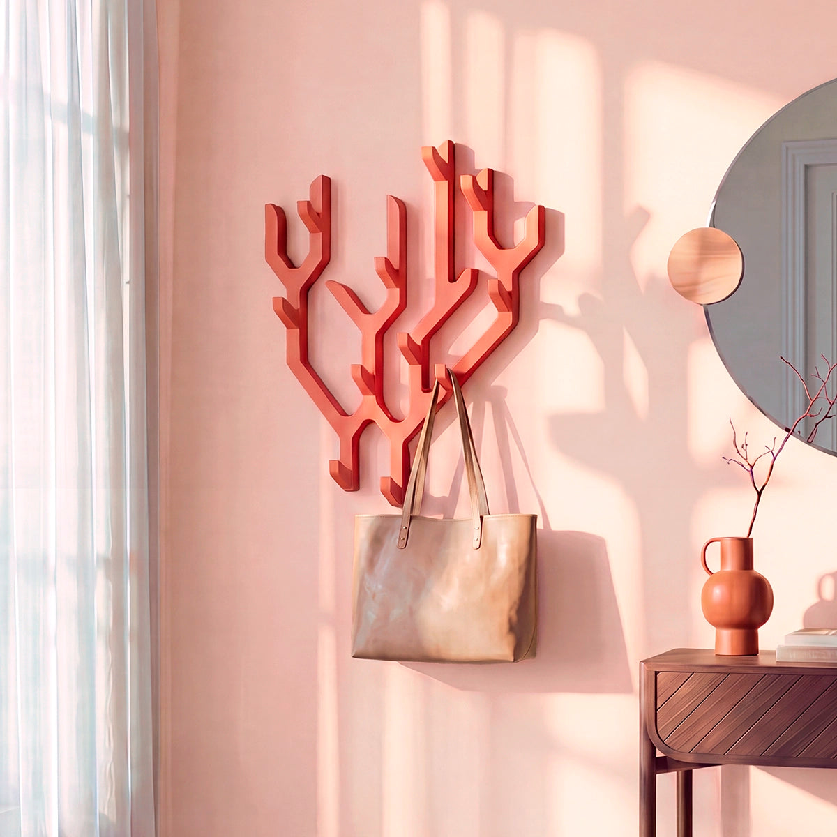 Ambroise wall-mounted coat rack, spiced coral oak