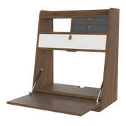 Gaston 60 cm wall-mounted secretary, walnut, light grey/slate grey drawers