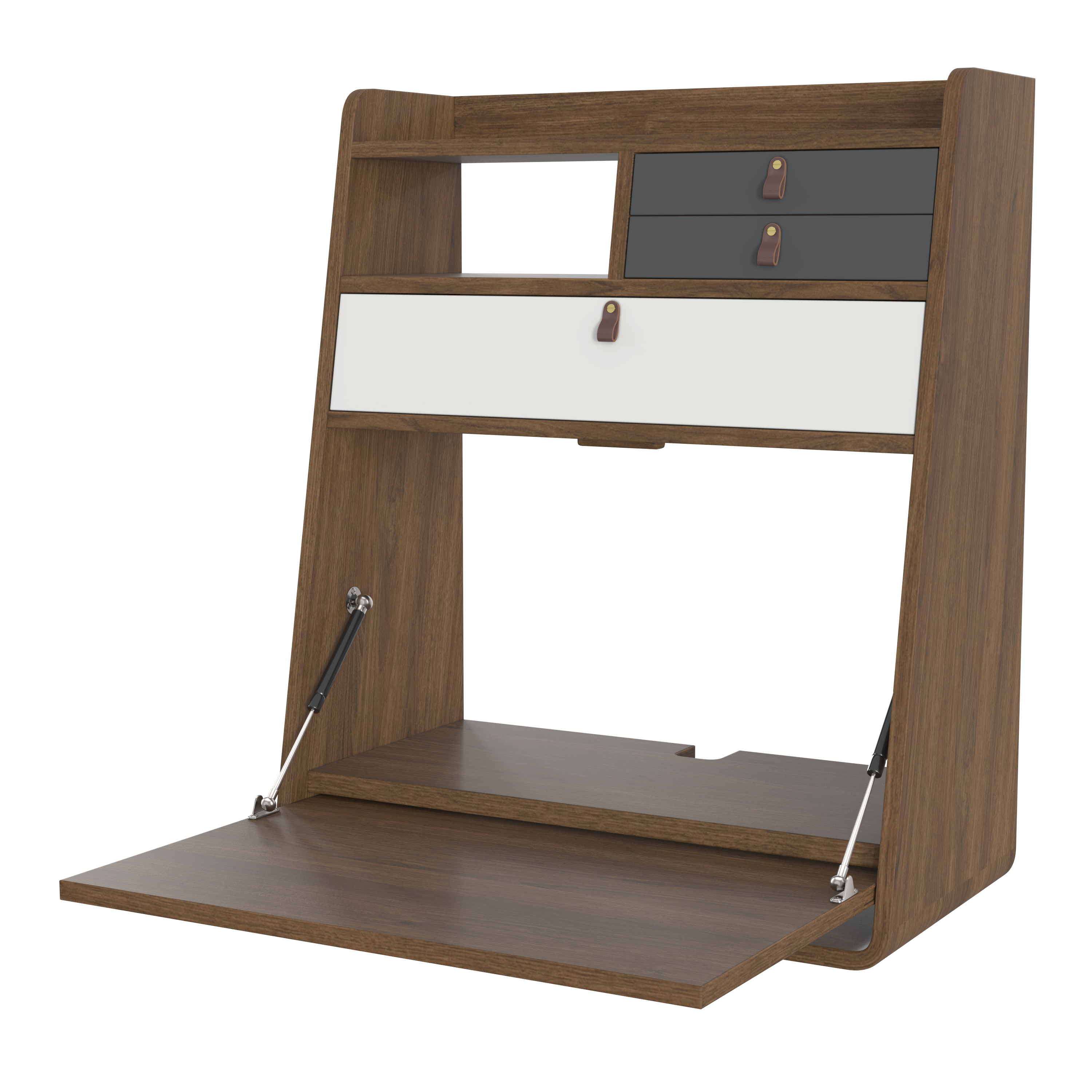 Gaston 60 cm wall-mounted secretary, walnut, light grey/slate grey drawers