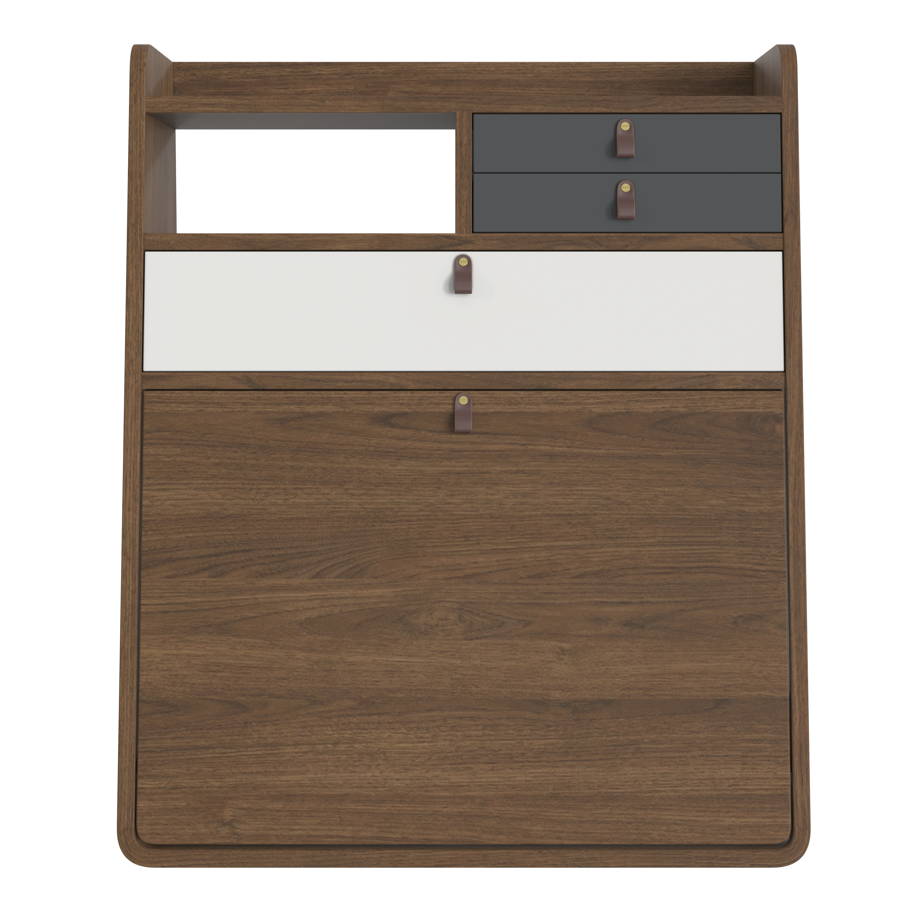 Gaston 60 cm wall-mounted secretary, walnut, light grey/slate grey drawers