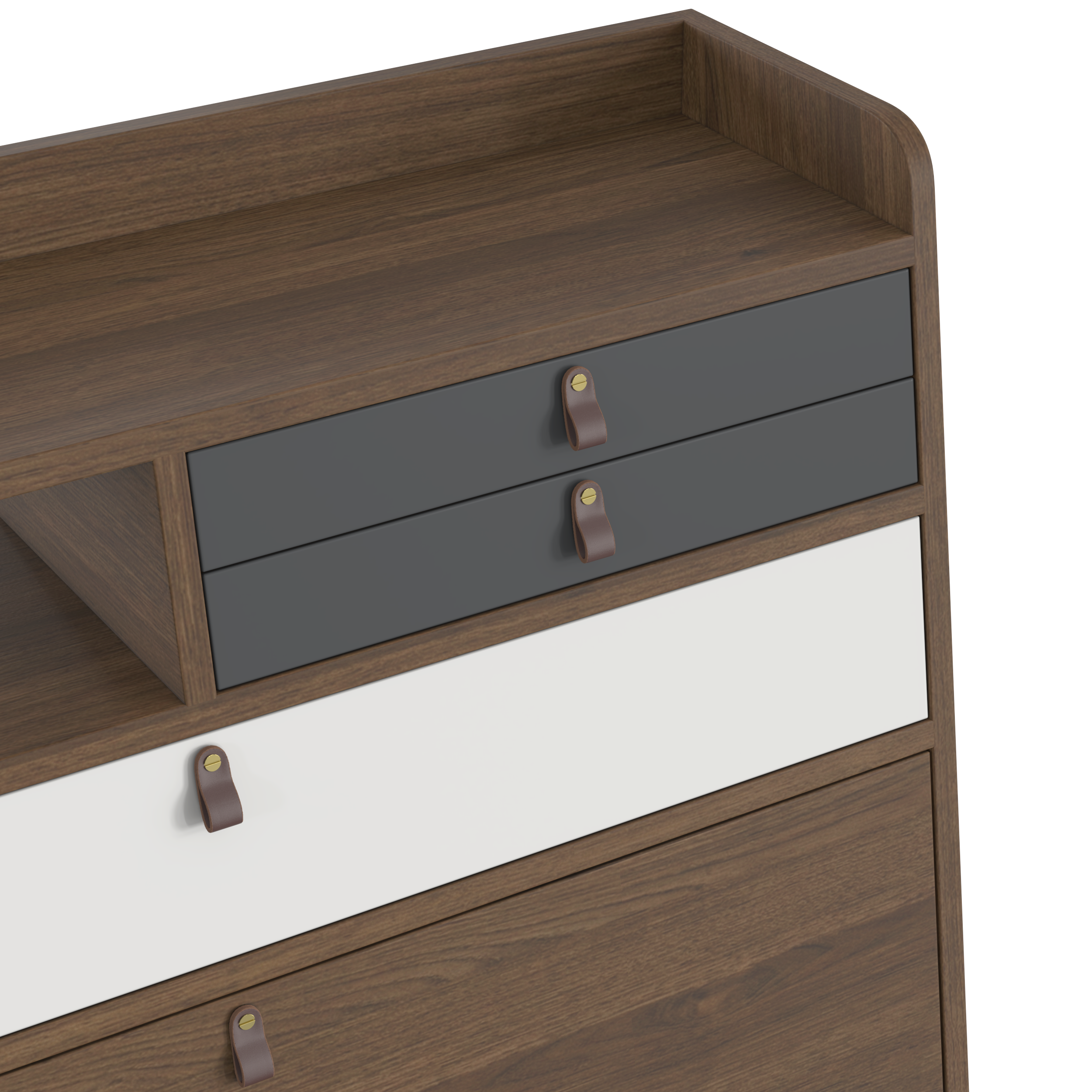 Gaston 60 cm wall-mounted secretary, walnut, light grey/slate grey drawers