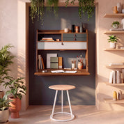 Gaston 80 cm wall-mounted secretary, walnut, light grey/slate grey drawers