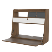 Gaston 80 cm wall-mounted secretary, walnut, light grey/slate grey drawers