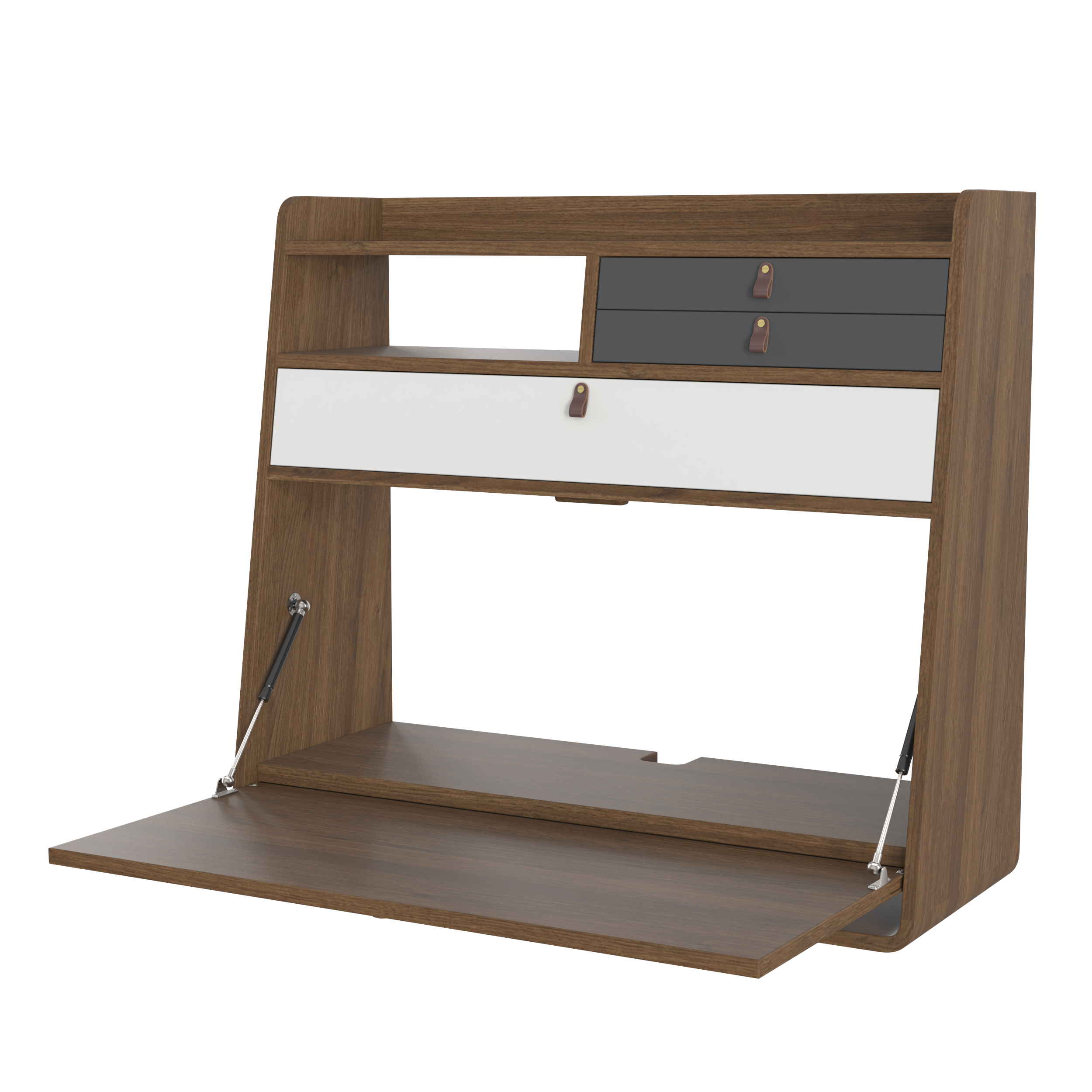 Gaston 80 cm wall-mounted secretary, walnut, light grey/slate grey drawers