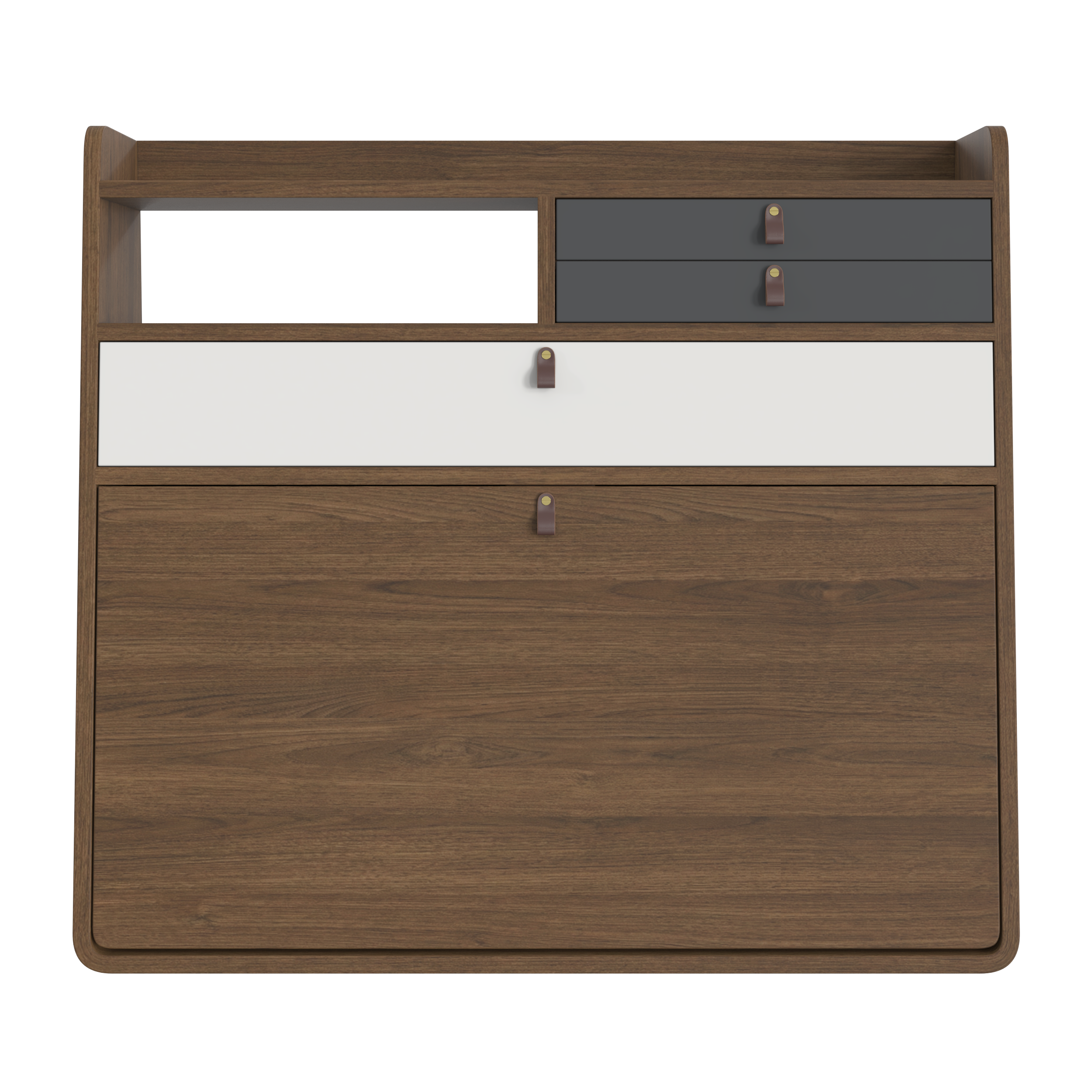 Gaston 80 cm wall-mounted secretary, walnut, light grey/slate grey drawers