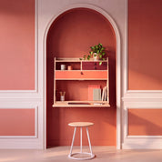 Secrétaire mural Gaston 80 cm, chêne naturel, Tiroirs corail épicé/bourgogne
