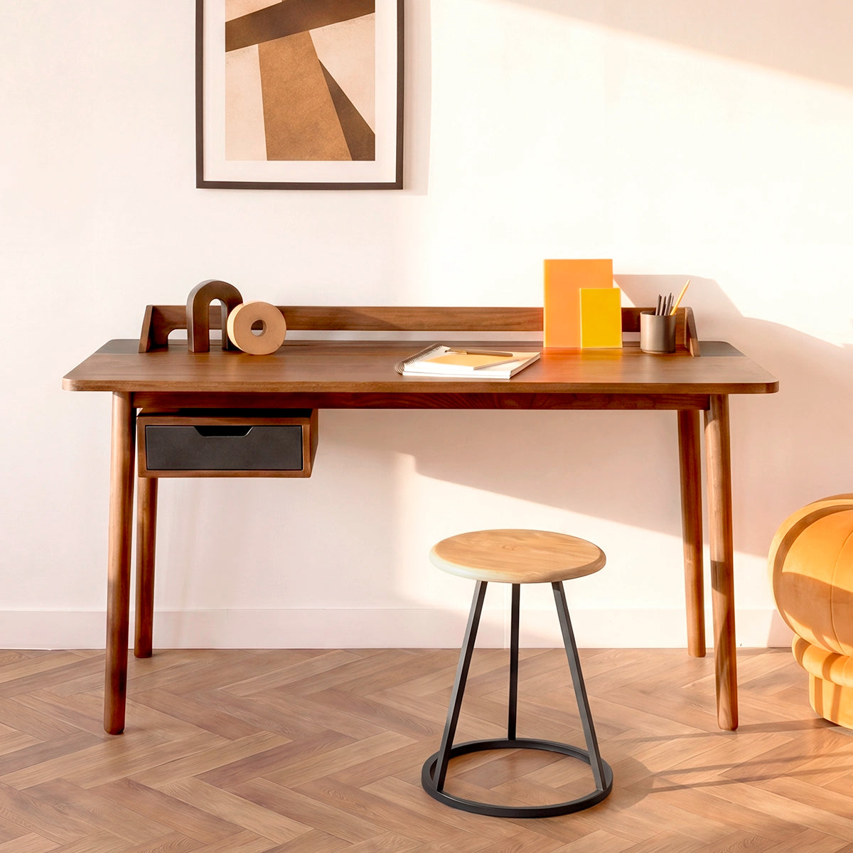 Bureau Honoré, chêne teinté/laqué noir