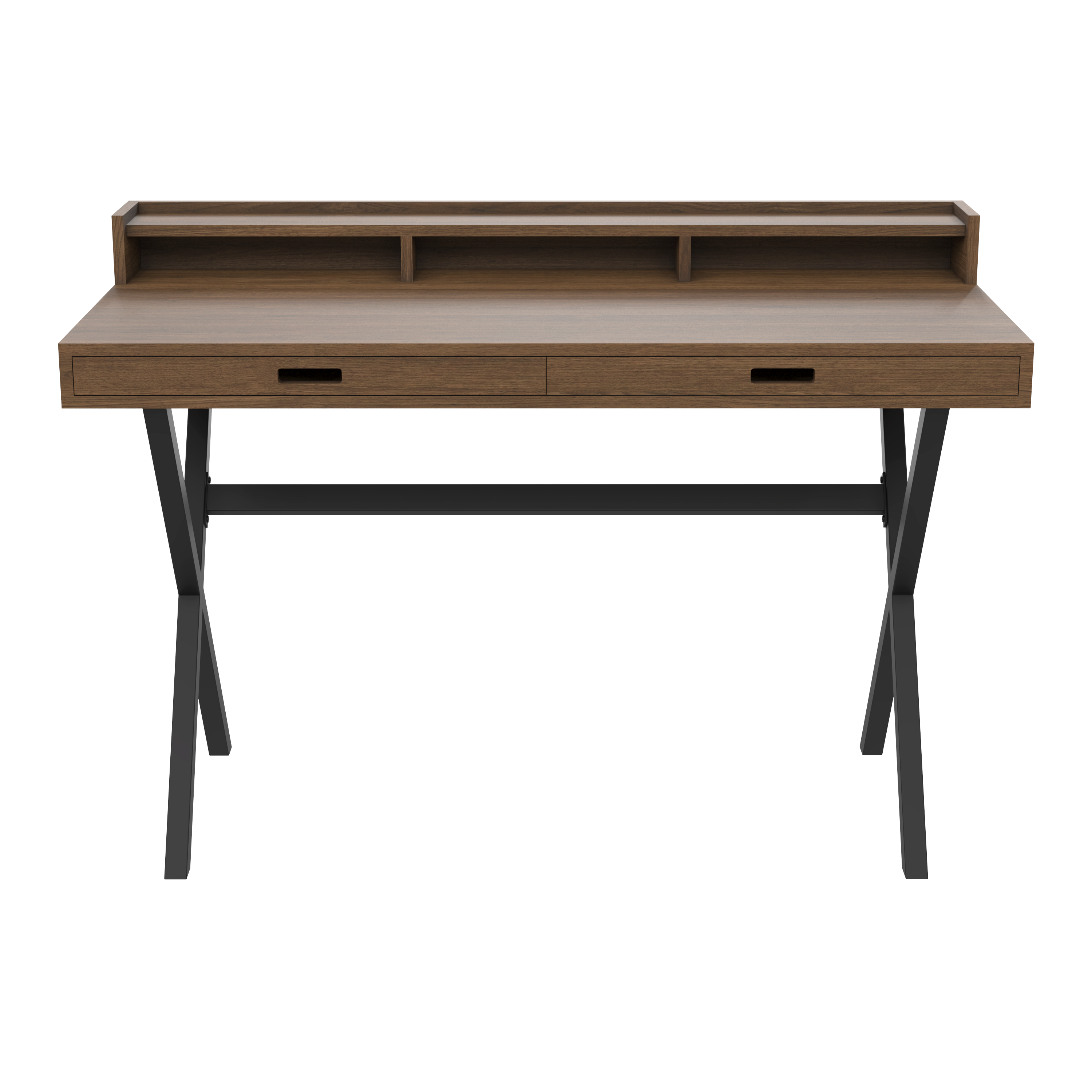 Hyppolite walnut secretary, matt slate grey metal