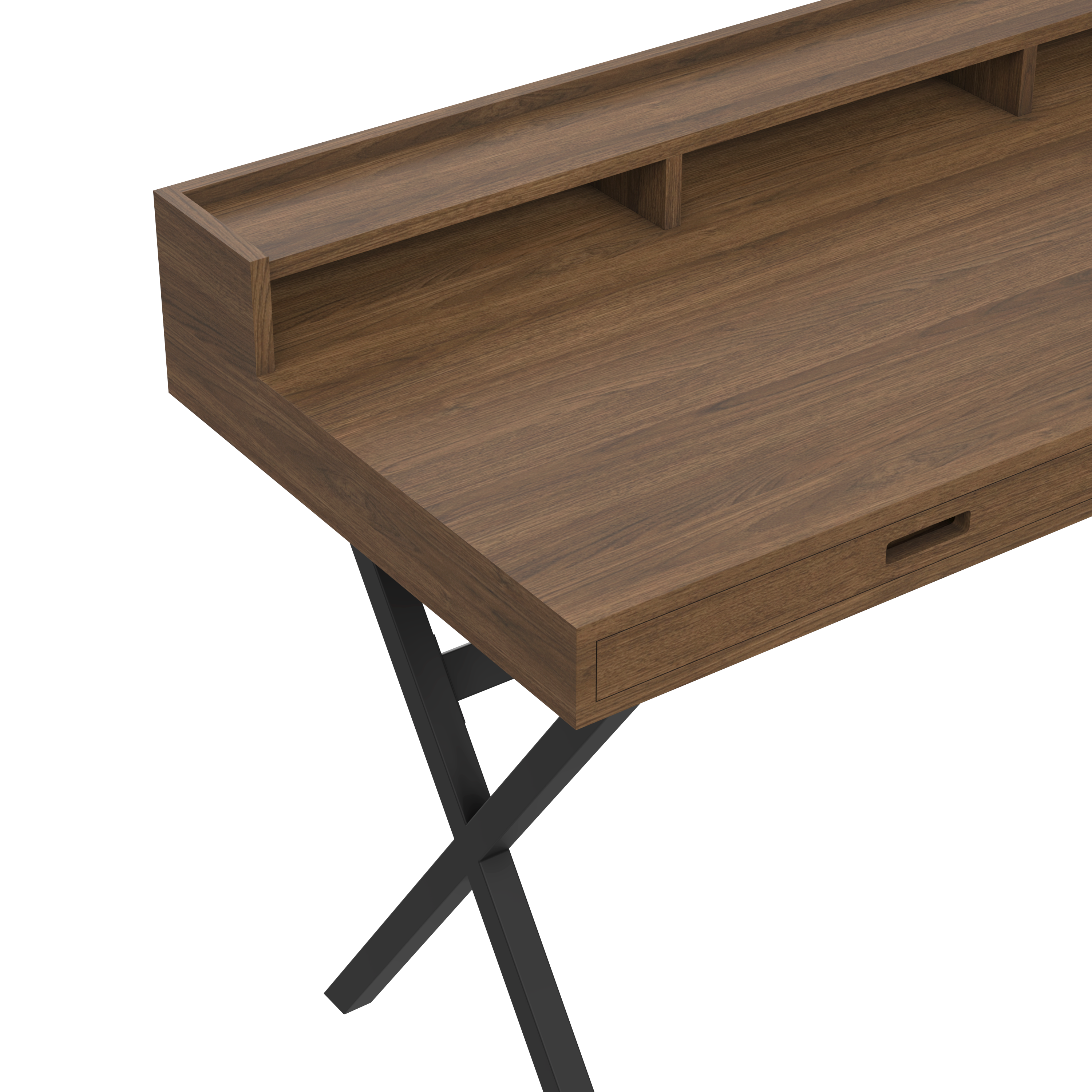 Hyppolite walnut secretary, matt slate grey metal
