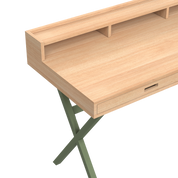 Secrétaire Hyppolite, chêne naturel, pieds métal sauge