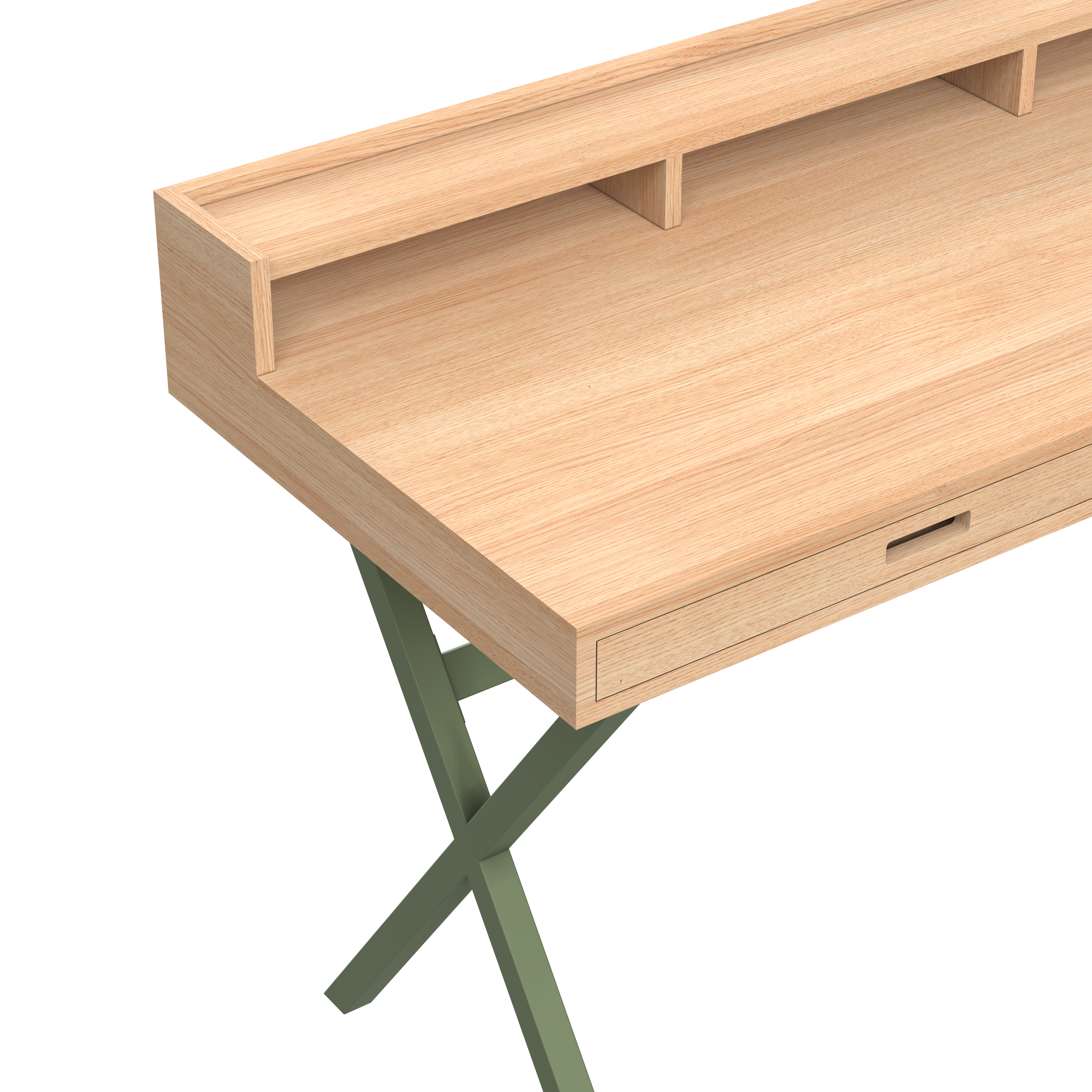 Secrétaire Hyppolite, chêne naturel, pieds métal sauge