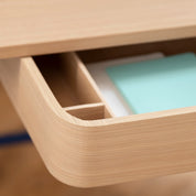 Bureau Victor, chêne naturel, métal bleu mat