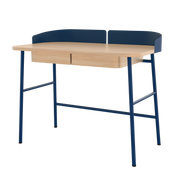 Bureau Victor, chêne naturel, métal bleu mat
