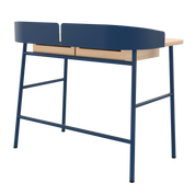 Bureau Victor, chêne naturel, métal bleu mat