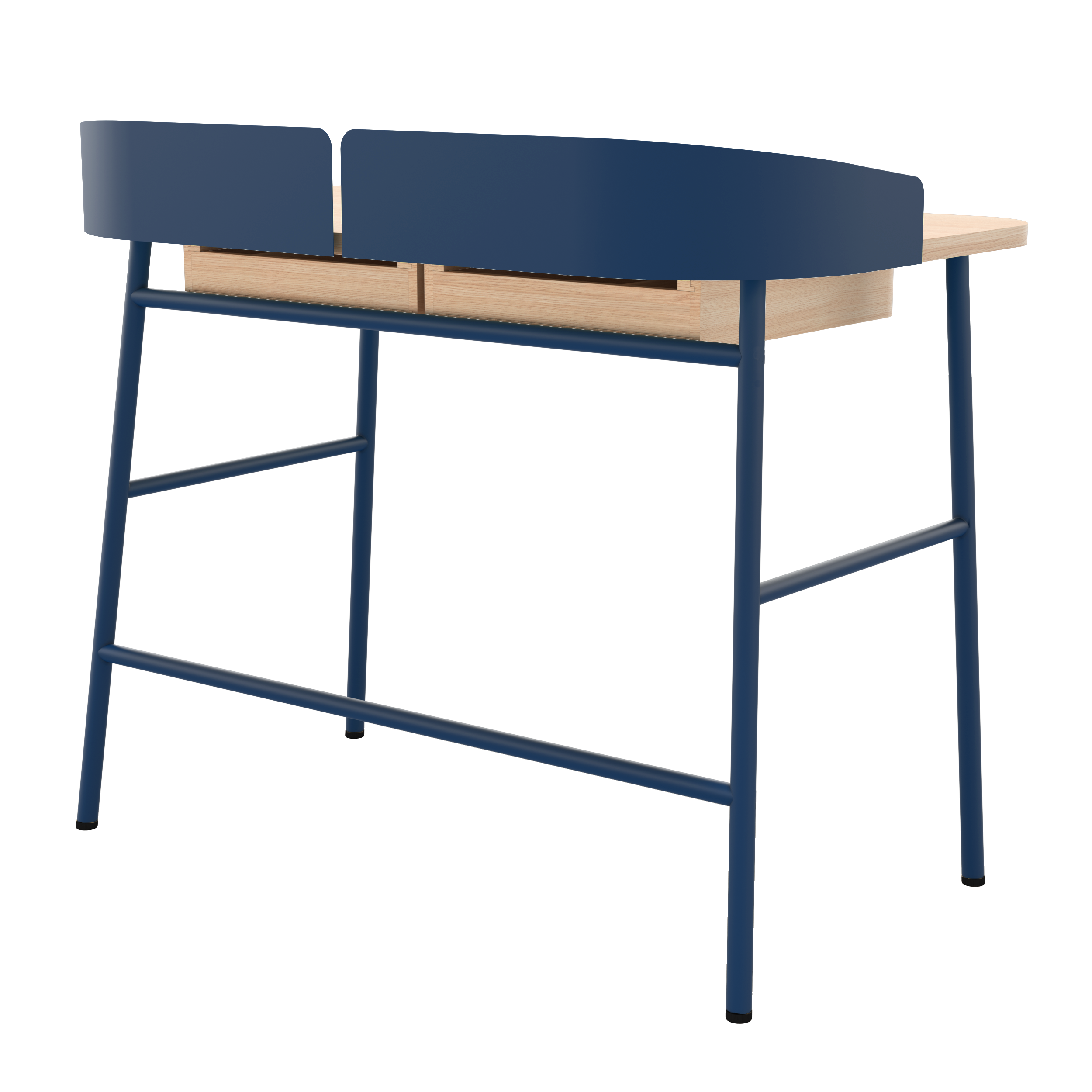 Bureau Victor, chêne naturel, métal bleu mat
