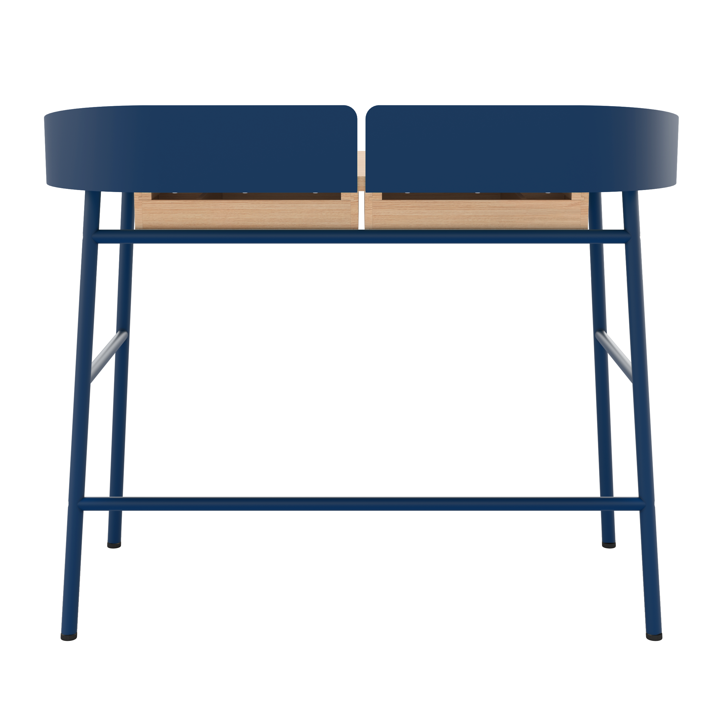 Bureau Victor, chêne naturel, métal bleu mat