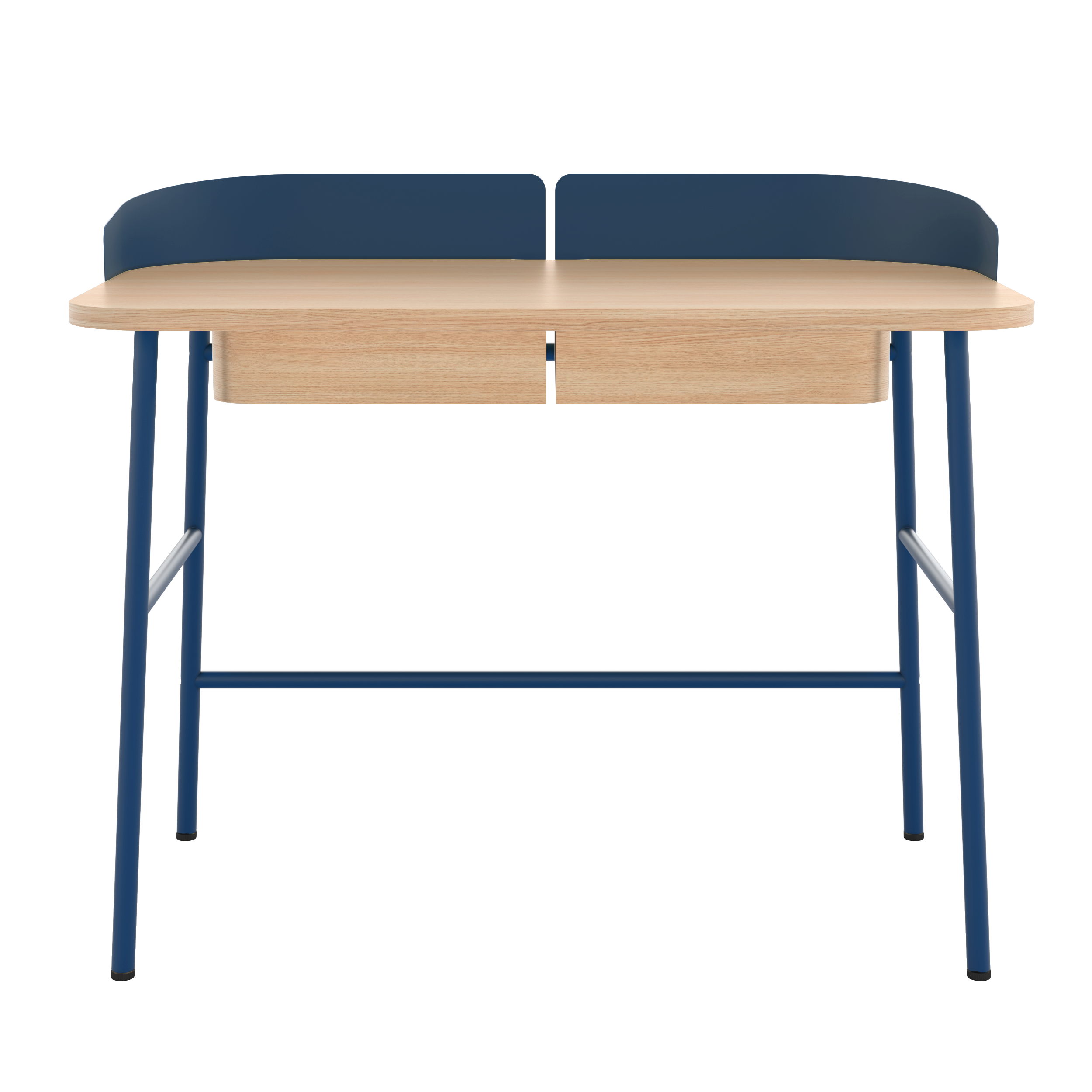 Bureau Victor, chêne naturel, métal bleu mat