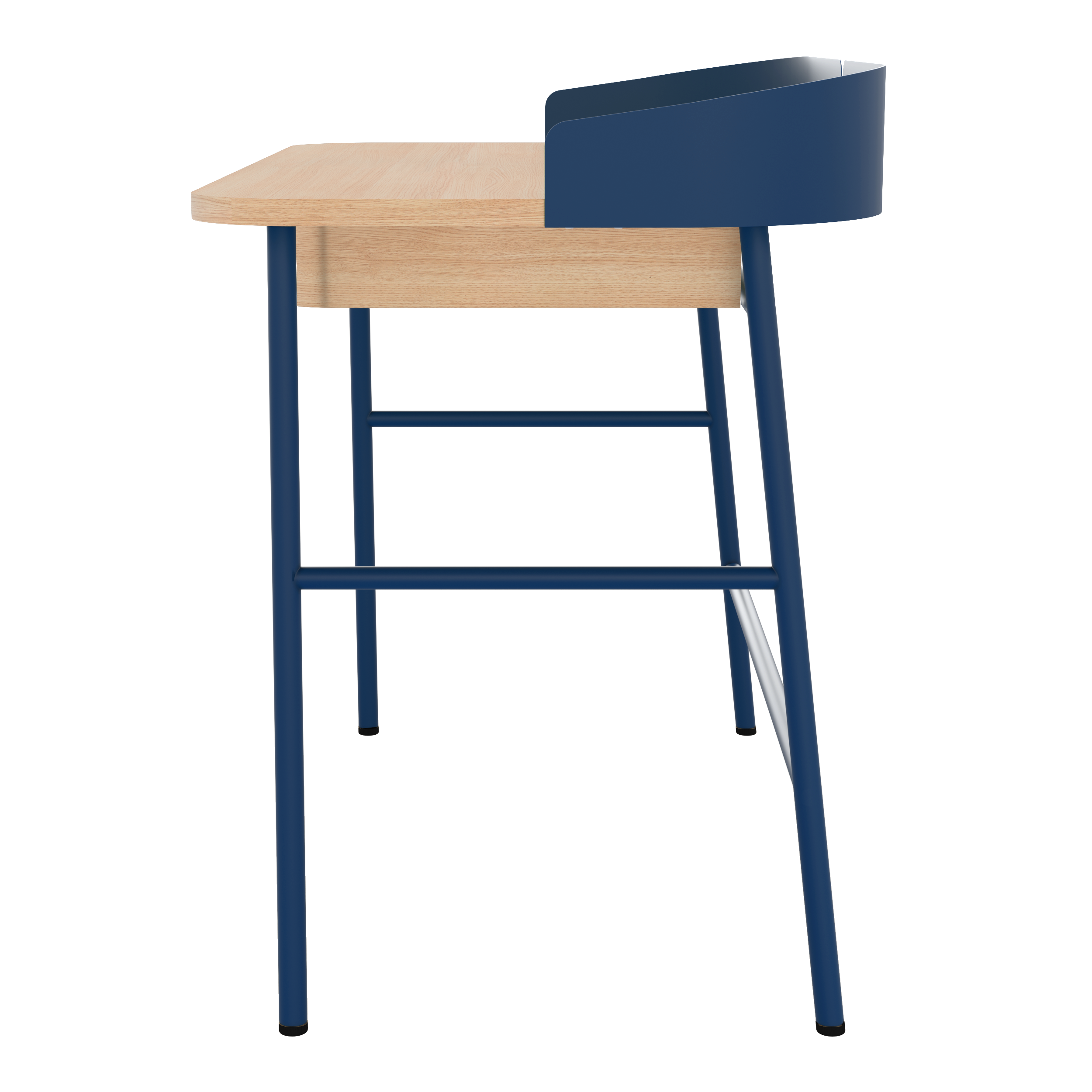 Bureau Victor, chêne naturel, métal bleu mat