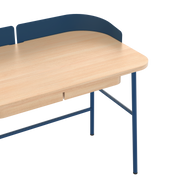 Bureau Victor, chêne naturel, métal bleu mat