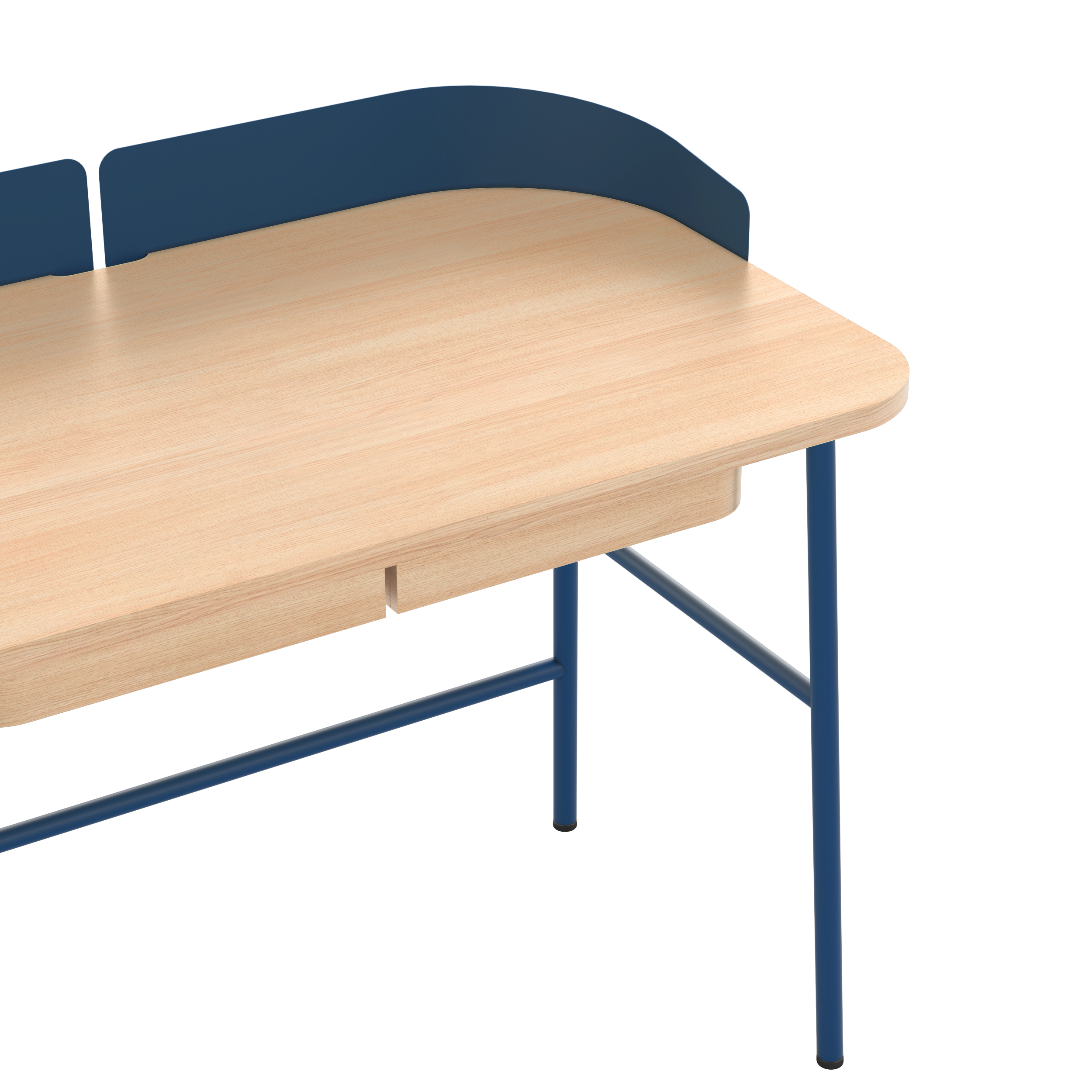 Bureau Victor, chêne naturel, métal bleu mat