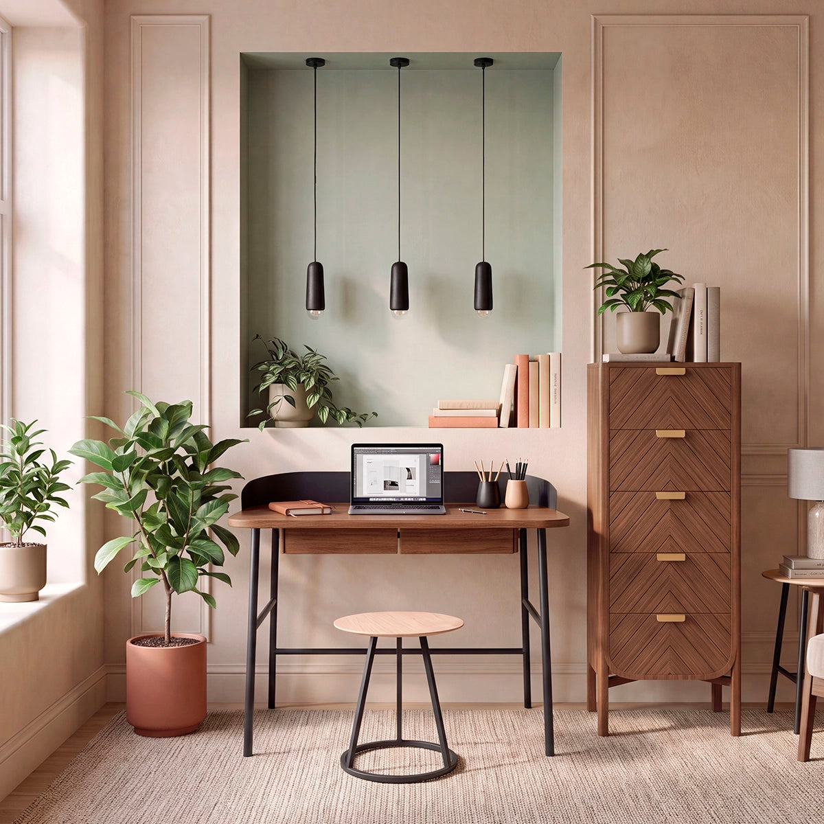 Bureau Victor, chêne teinté, métal noir