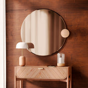 Miroir Sonia Rond 90cm, verre fumé, chêne