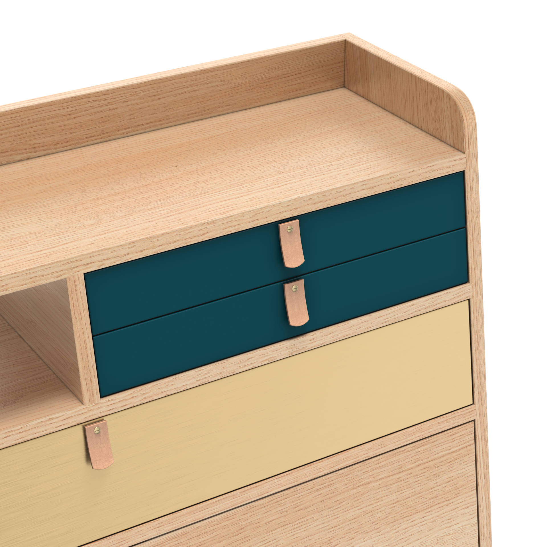 gaston secretaire mural 80 chene bleu petrole laiton 3